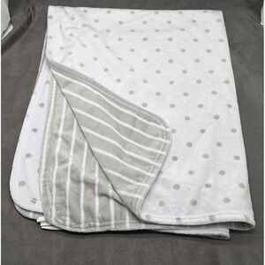 Pottery Barn Baby Blanket Dot And Stripes Chamois Gray